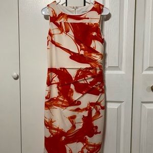 Calvin Klein Dress : off white formal dress with red design